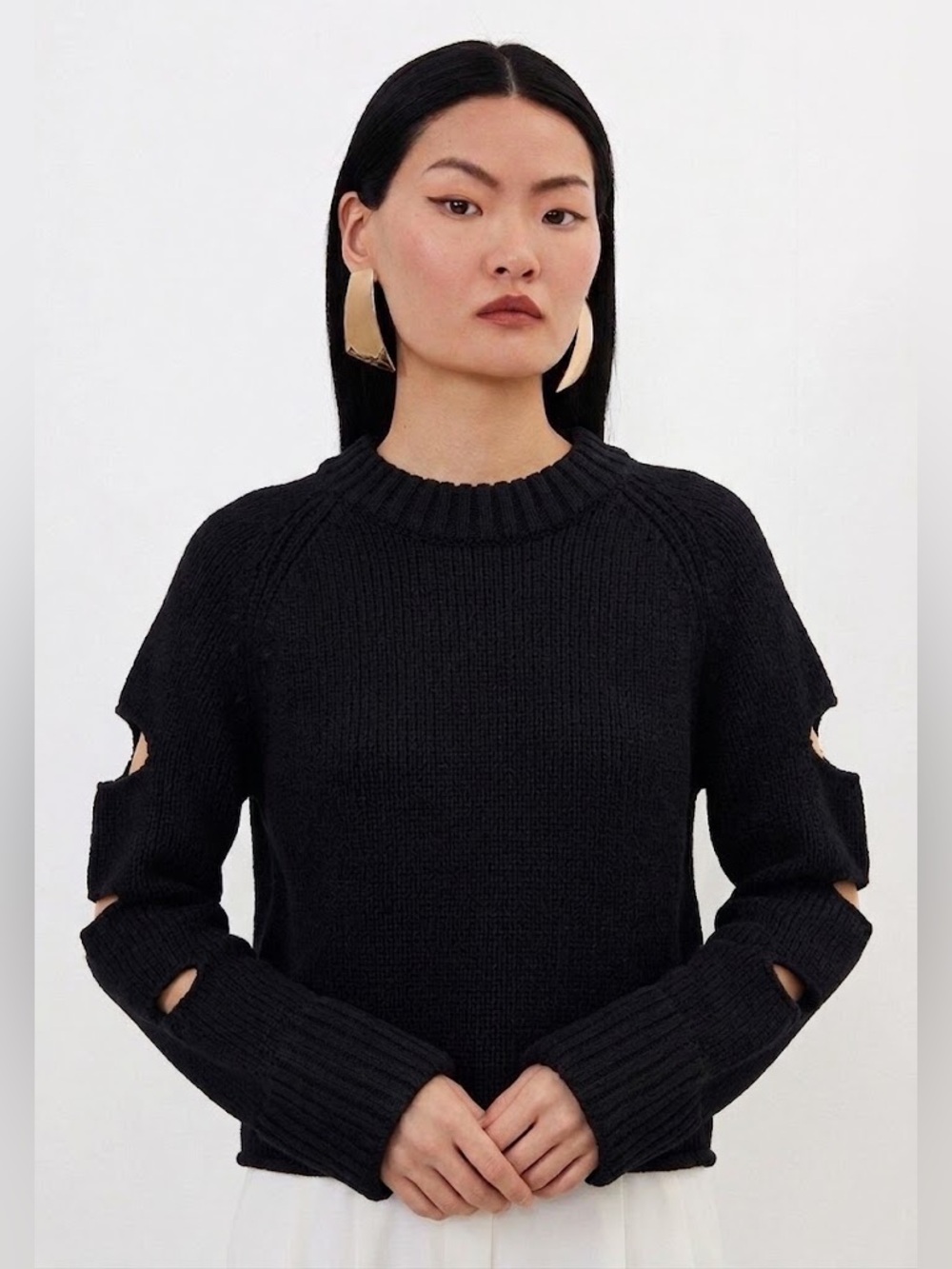 Karen Millen Black Cutout Sleeve Crewneck Sweater - Women